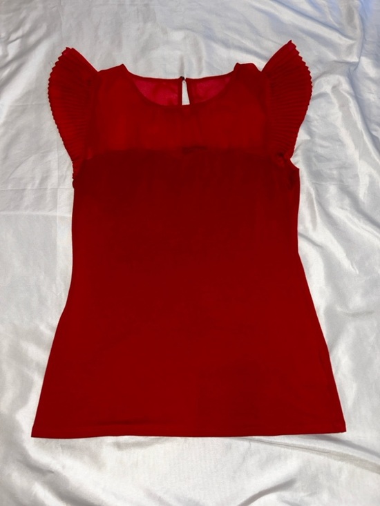 Express Tops - Express Red Pleated Flutter Sleeve Tank